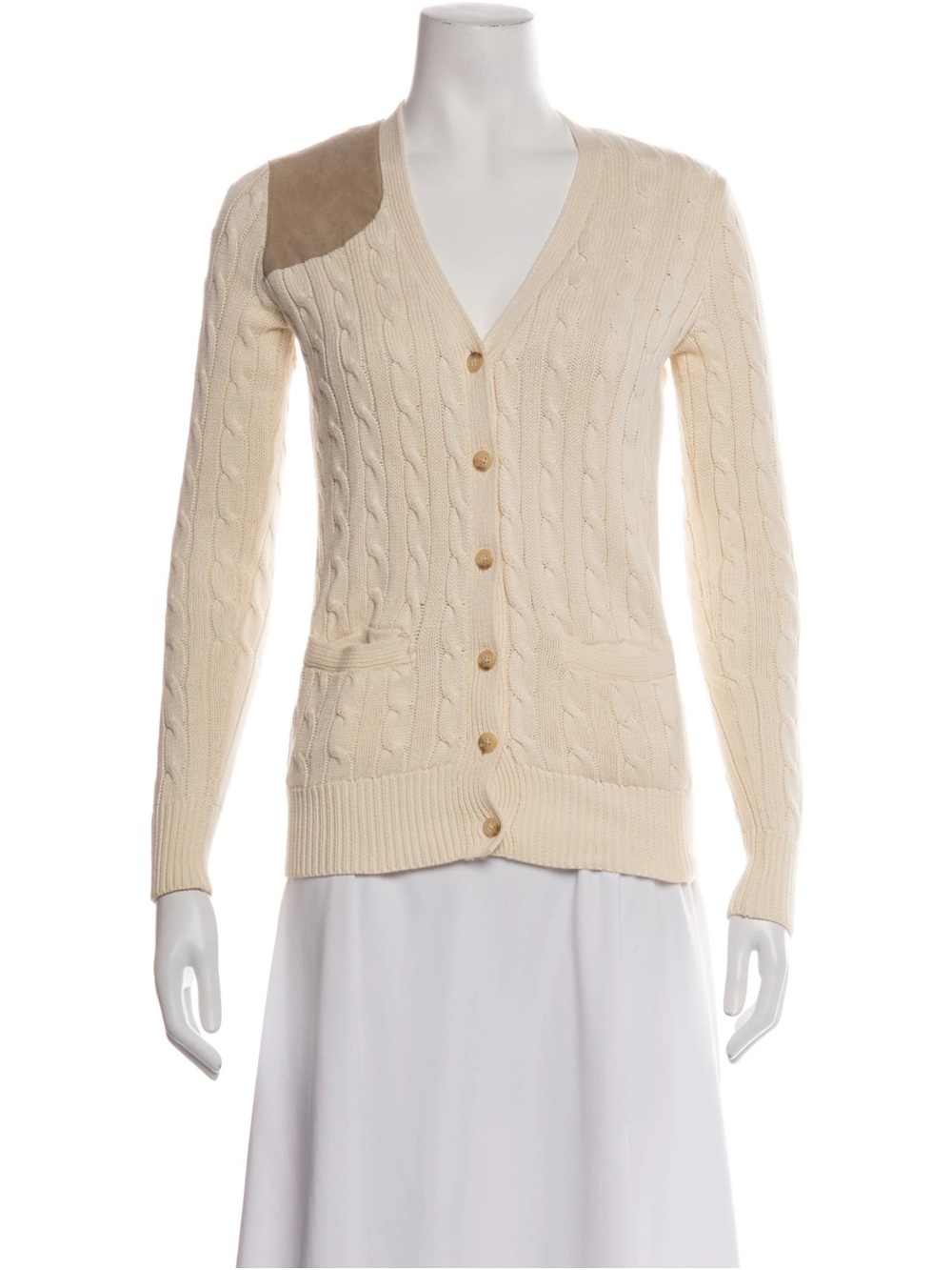 *RARE FIND Polo Ralph Lauren Wool Cable-Knit  Equestrian Shoulder Patch Cardigan